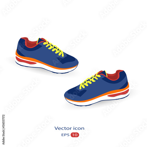 Stylish blue sneakers for training  on white background, vector, illustration,