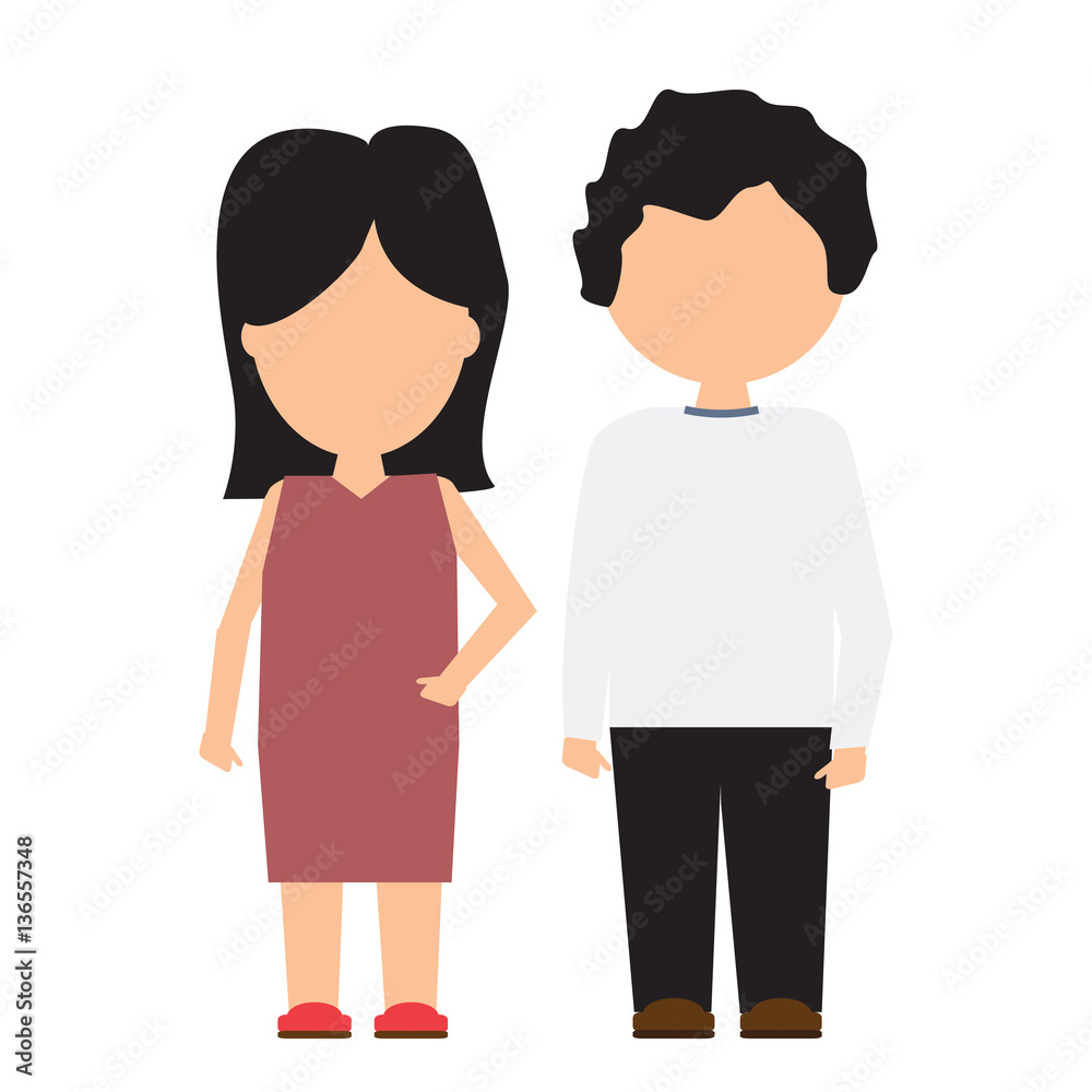 Woman and man or father and mother icon with flat color