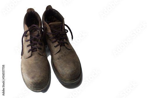 Safety shoes brown isolated with path.