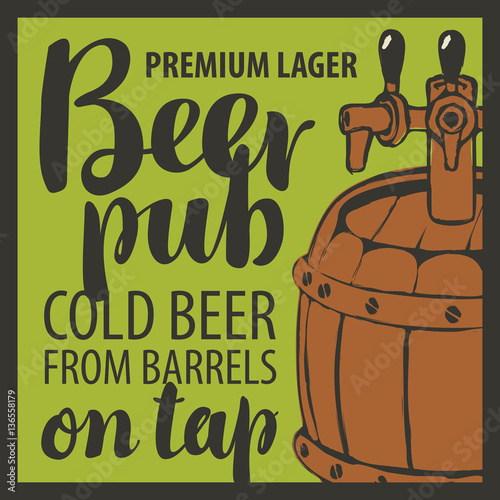 vector banner for pub with barrel and inscription beer on tap