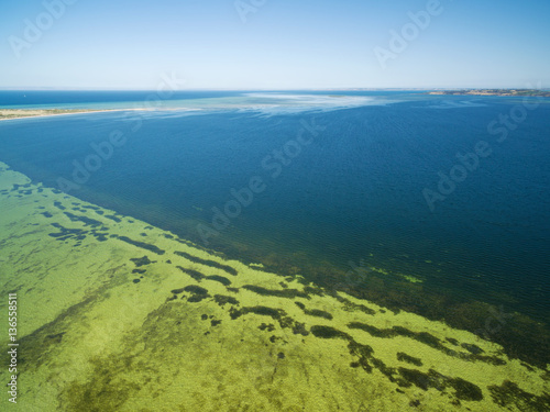 Bay of Shoals aerial view. Shallow turquoise ocean water, Kangaroo Island, South Australia