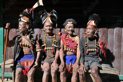 Warriors of a  tribe of Konyak headhunters in the Nagaland state  India  