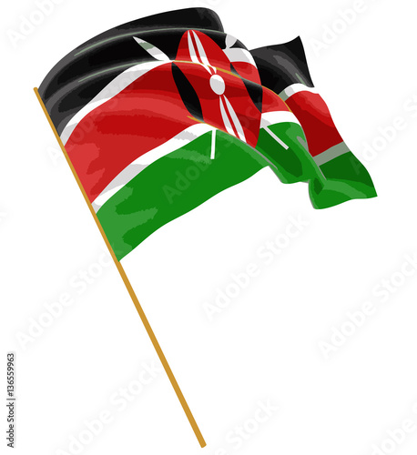 3D flag of Kenya with fabric surface texture. White background.