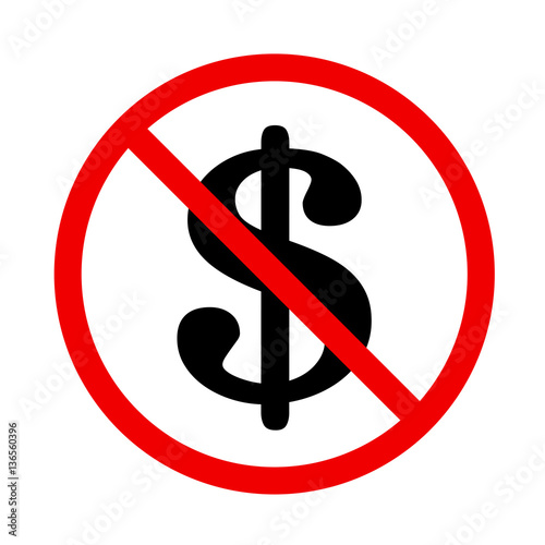 Prohibited public information icon with money on white background