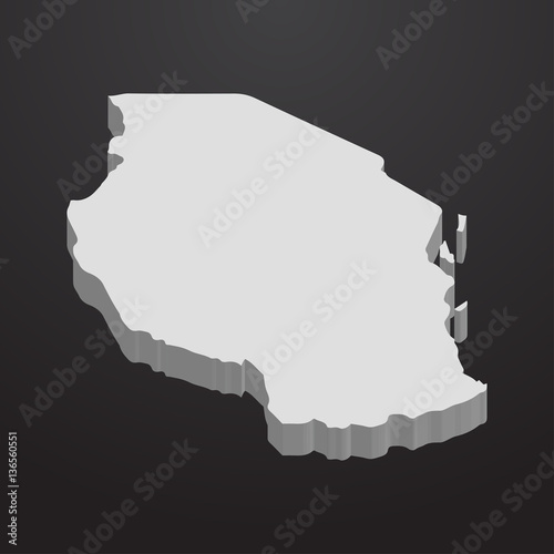 Tanzania map in gray on a black background 3d