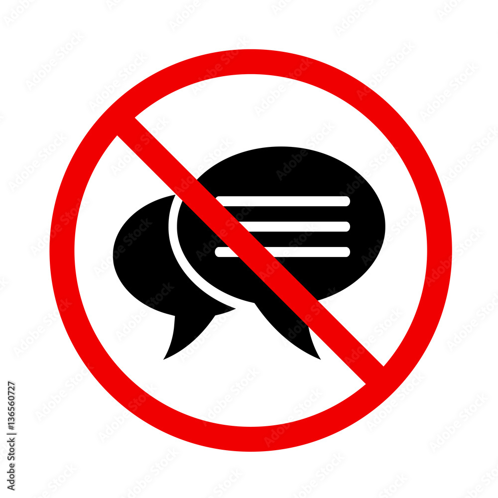 Prohibited public information icon with speech bubbles on white background 