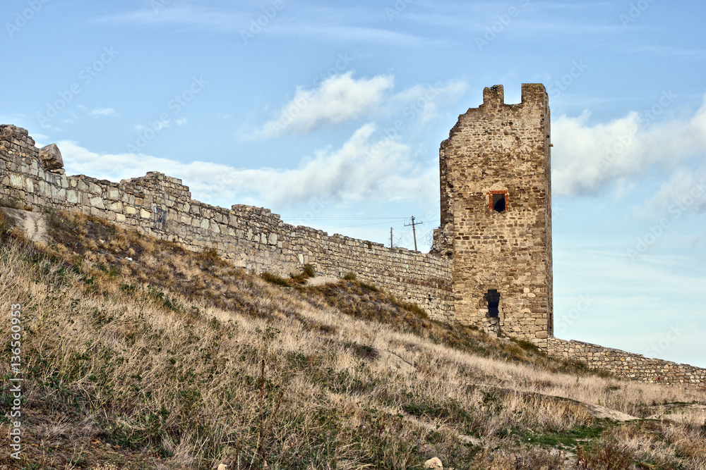 The ruins of the Genoese fortress (fortress Kepha (Cuff)) is in Feodosiya, Crimea.