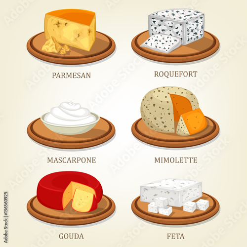 Roquefort and parmesan, mimolette and gouda, feta