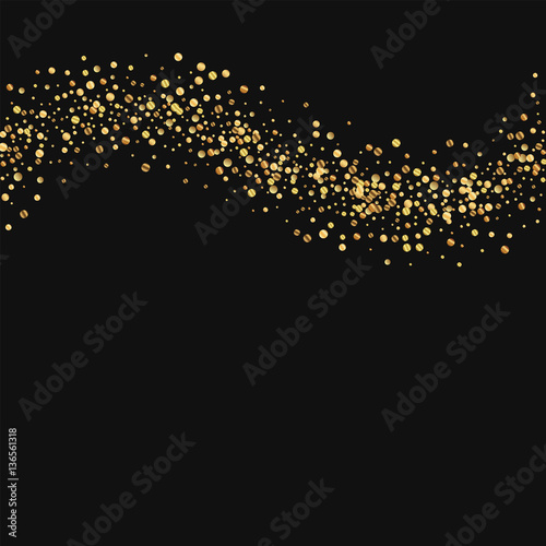 Gold confetti. Top wave on black background. Vector illustration.