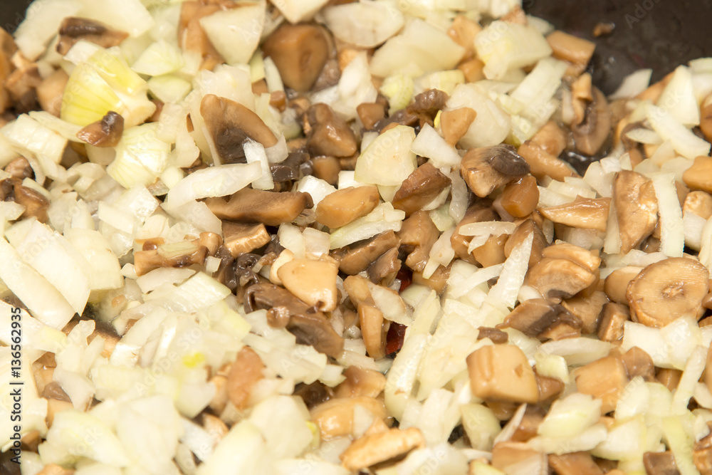 mushrooms fried in a pan