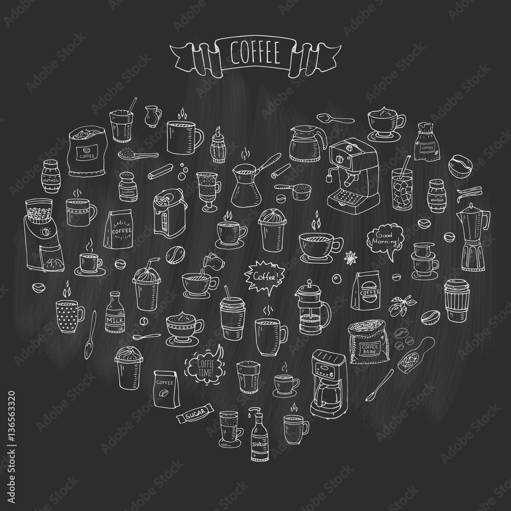 Hand drawn doodle Coffee time icon set Vector illustration isolated drink symbols collection Cartoon various beverage element: mug, cup, espresso, americano, irish, decaf, mocha, coffee making machine Hand drawn doodle Coffee time icon set Vector illustration isolated drink symbols collection Cartoon various beverage element: mug, cup, espresso, americano, irish, decaf, mocha, coffee making machine