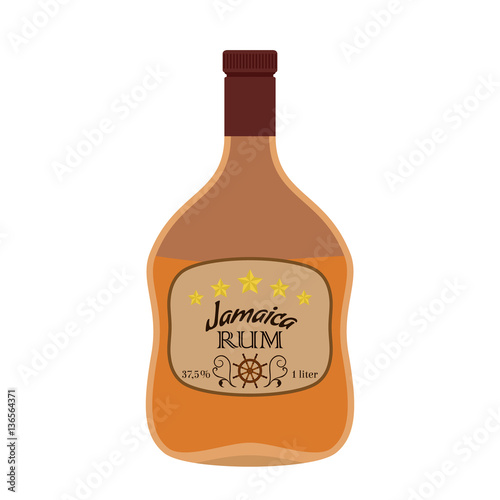 Alcohol drink, rum. Jamaica rum with helm. Flat vector style.