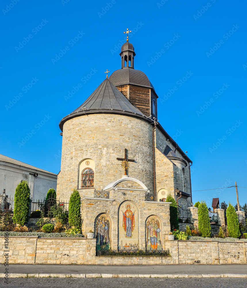 October 20, 2016 - Kamianets-Podilskyi, Ukraine. Old Holy Trinity Church, Kamianets-Podilskyi, Ukraine. Ancient beautiful church and bright blue sky background