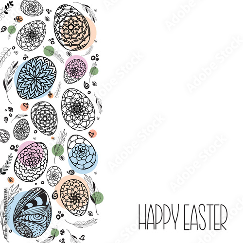 Decorative Easter eggs background with hand drawn ornamental bla