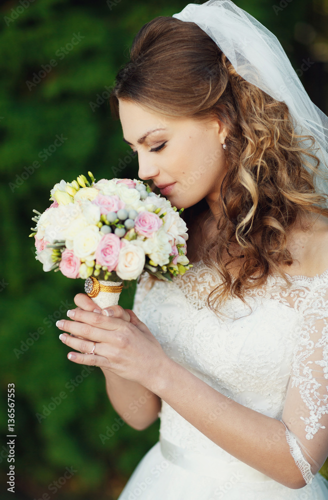 Fototapeta premium Portrait of beautiful happy bride