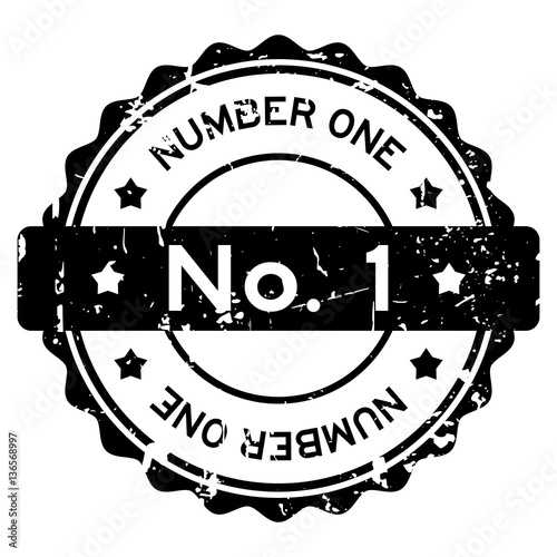 Grunge black No. 1 (number one) round rubber seal stamp on white