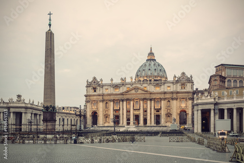 St. Peters Basilica (Basilica di San Pietro) in Vatican City, Rome, Italy, Europe, Vintage filtered style