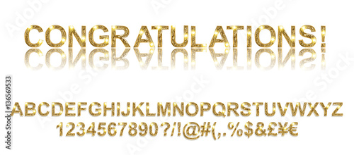 Congratulations. Gold alphabetic fonts and numbers on a black background. Vector illustration