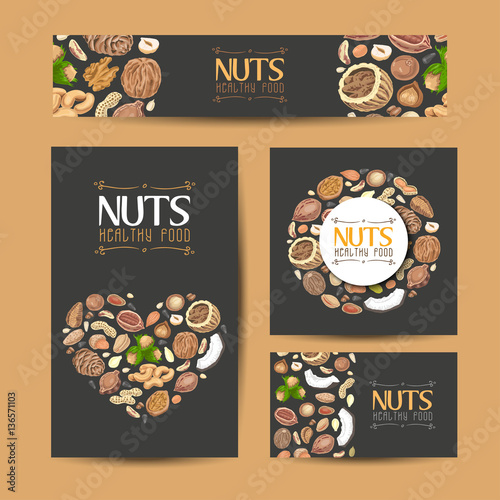 Seamless pattern with colored nuts and seeds