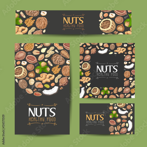 Seamless pattern with colored nuts and seeds