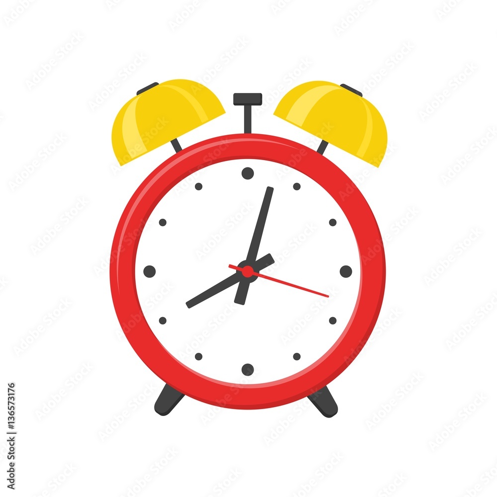 Alarm clock red isolated on white background in flat style. Vector illustration Alarm clock red isolated on white background in flat style. Vector illustration