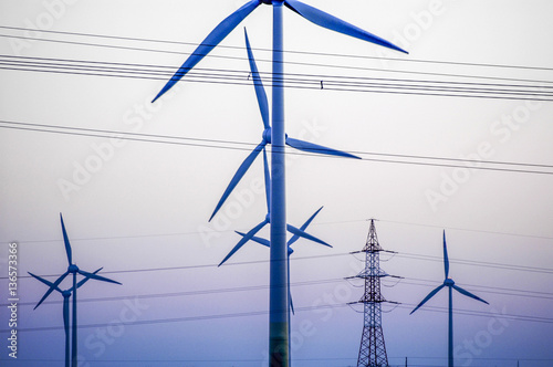 Wind energy plant near Parndorf, wind turbine, high tension cabl photo