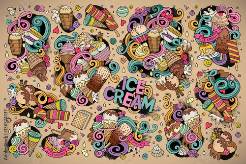 Colorful vector doodle cartoon set of ice-cream objects