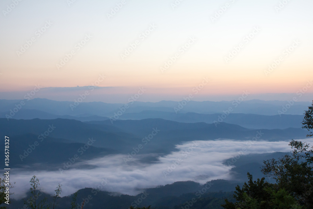 landscape mountain hills and mist 