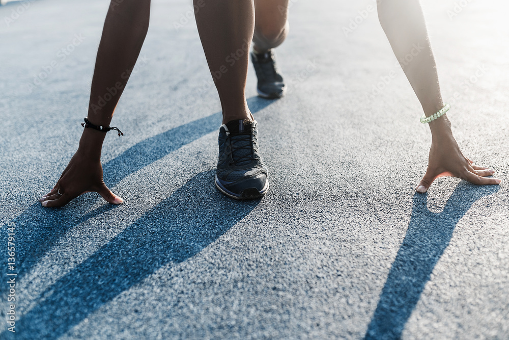 Runner jogging outdoors, closeup on shoes Runner jogging outdoors, closeup on shoes