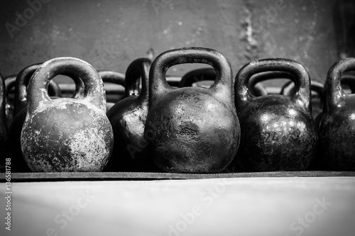 Wallpaper Mural Old worn dumbells in gym in black and white Torontodigital.ca