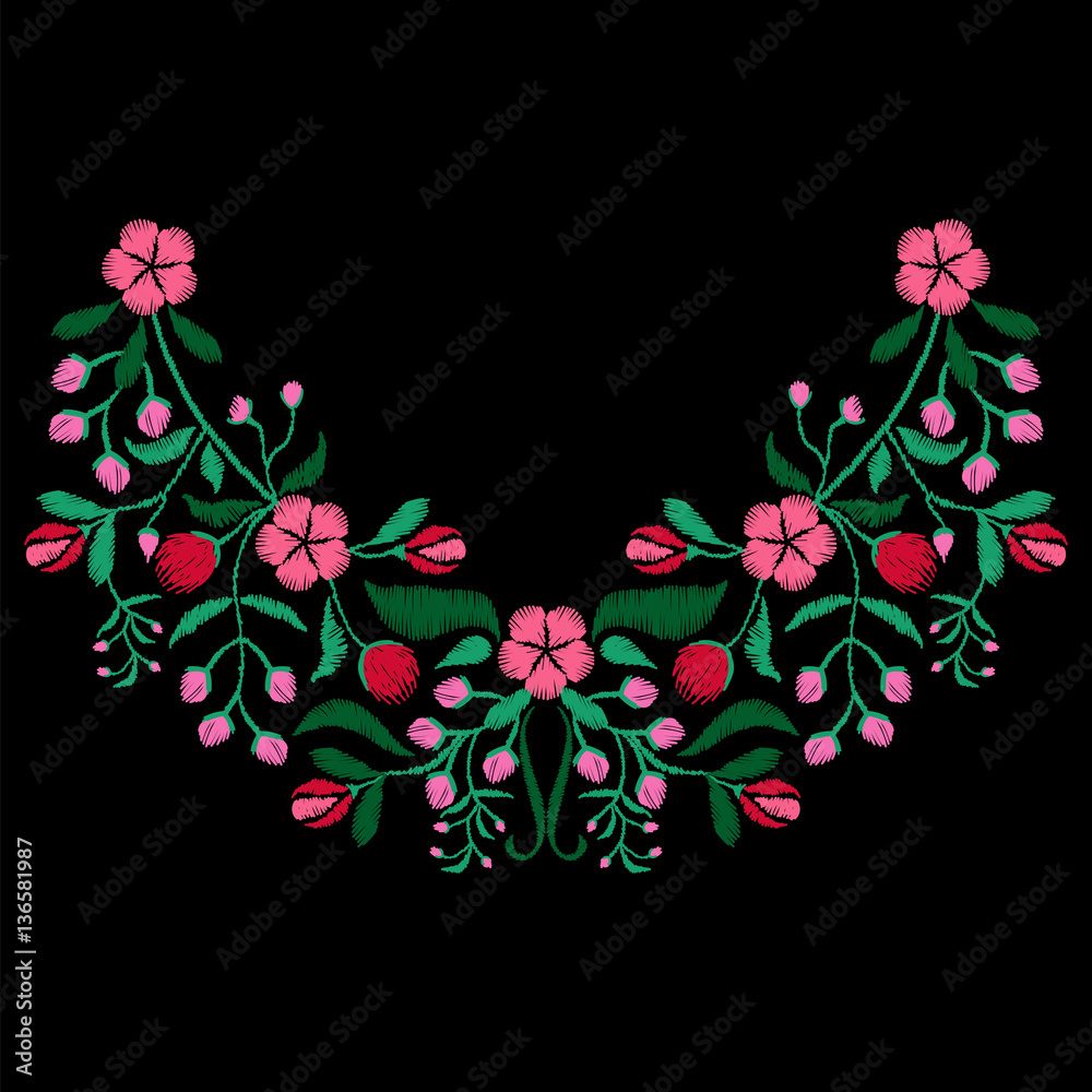 Color embroidery with flower necklace for fabric, textile floral