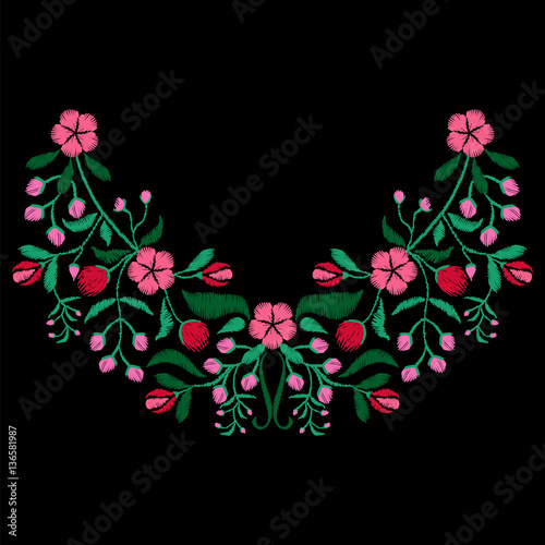Color embroidery with flower necklace for fabric, textile floral