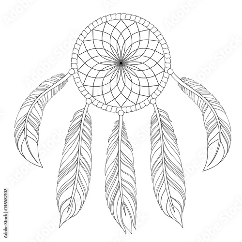 Hand drawn illustration of dream catcher in zentangle graphic st
