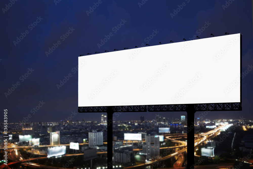 Blank billboard at night for advertisement