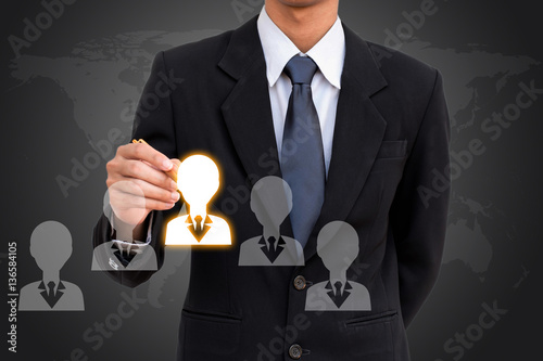 Businessma -select Choice employee  human resource system.- human symbol