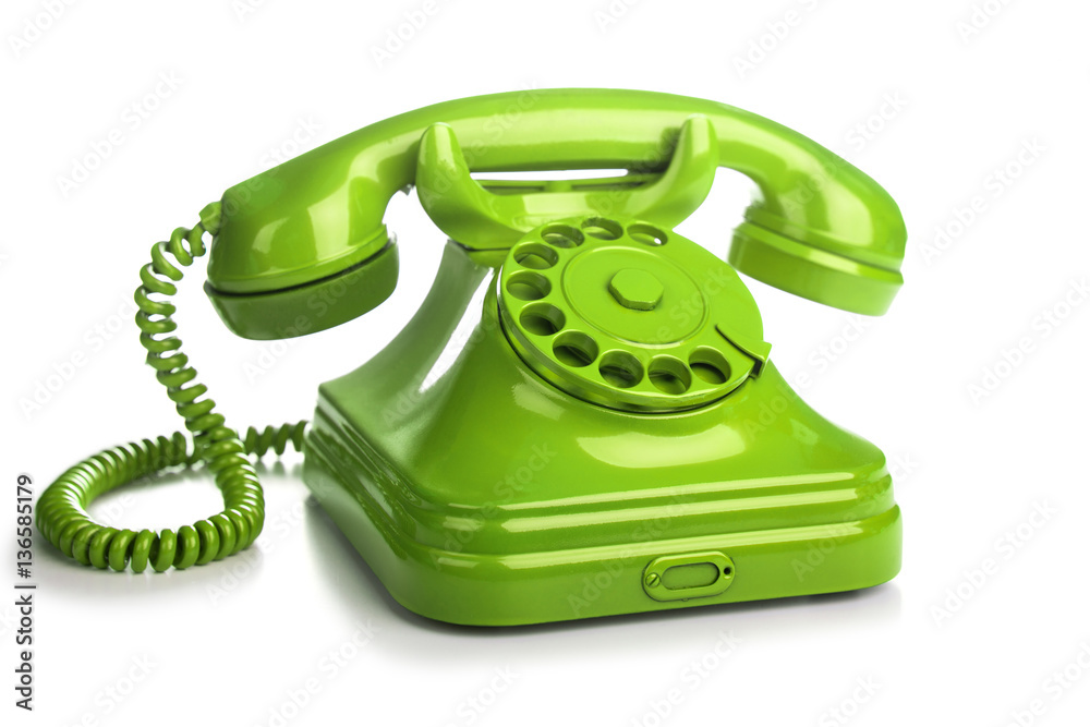 Green retro telephone on white background. Green retro telephone on white background.