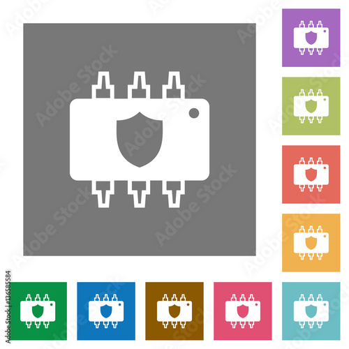 Hardware protection square flat icons