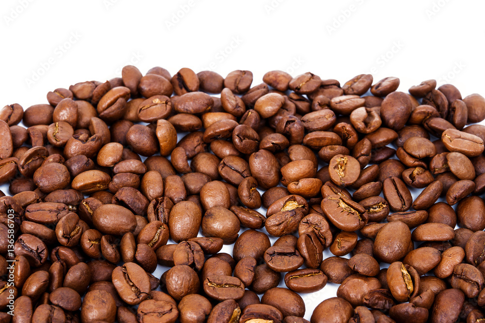 Line of roasted coffee beans Line of roasted coffee beans