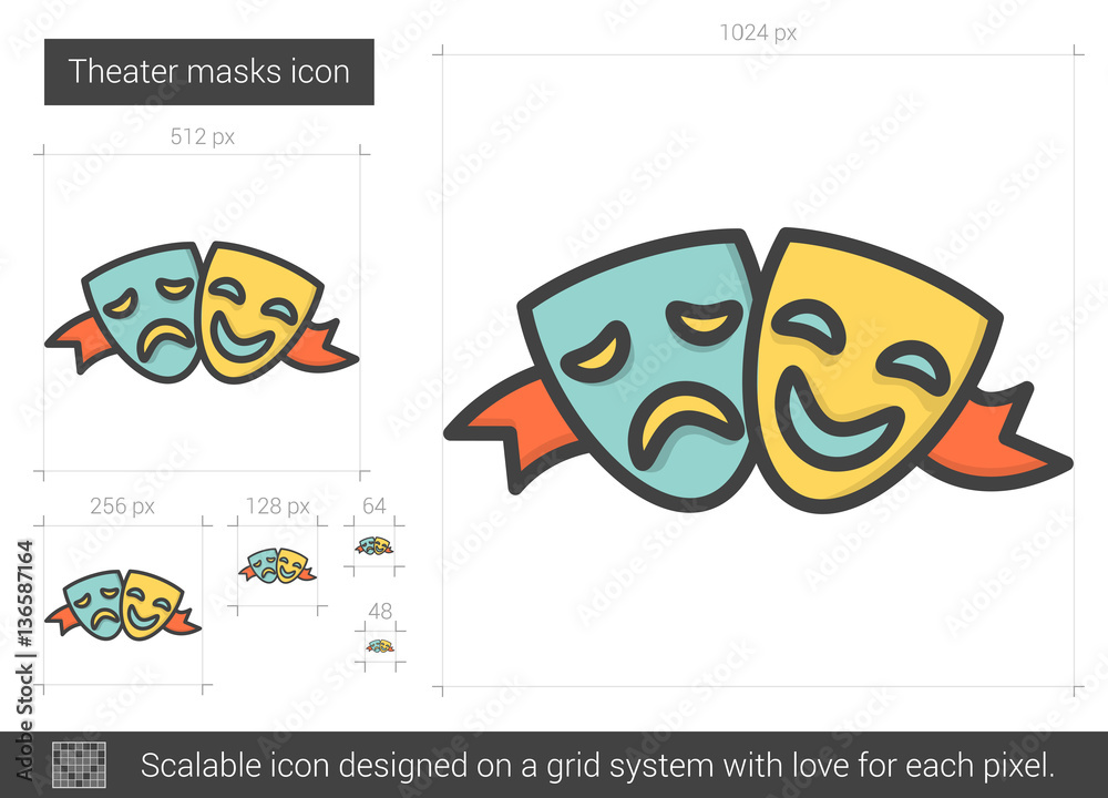Theater masks line icon.