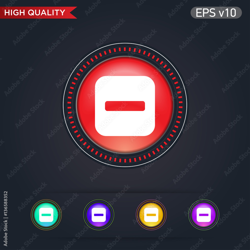 Minus icon. Button with minus icon. Modern UI vector. Minus icon. Button with minus icon. Modern UI vector.
