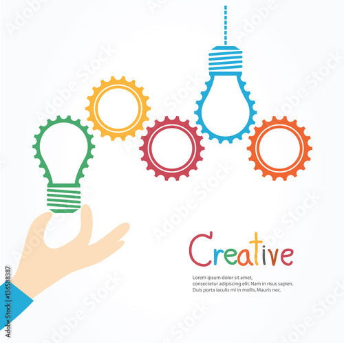 Creative light bulb and gear abstract vector design banner template.