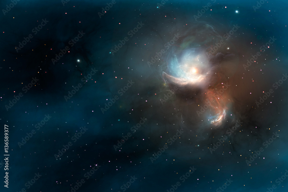 Space scene. Blue silent nebula with orange core. Elements furnished by NASA Space scene. Blue silent nebula with orange core. Elements furnished by NASA
