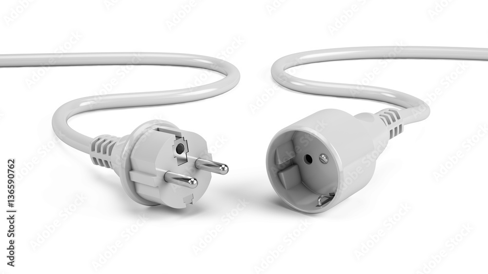 Disconnected Electric plugs isolated on white - 3d render Disconnected Electric plugs isolated on white - 3d render
