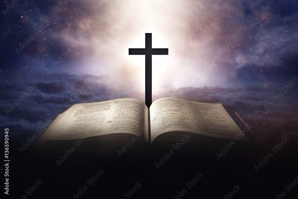 Heaven concept with bible and a cross Heaven concept with bible and a cross