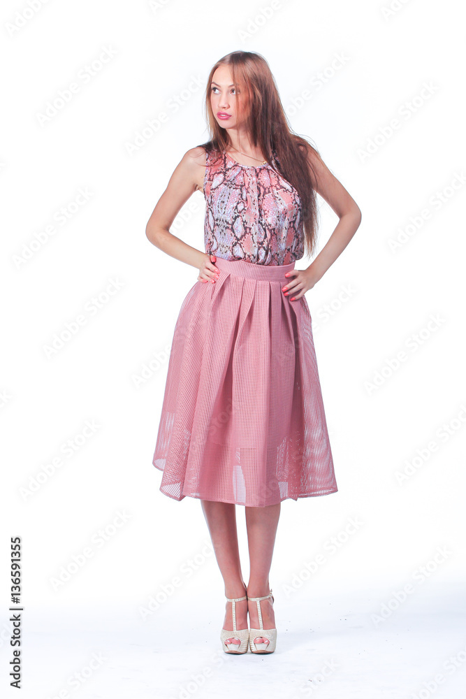 Young Woman In Pink Romantic Dress