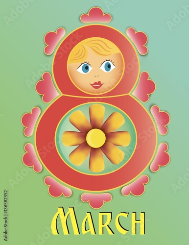 Matryoshka vector 8 march red Happy Women's day