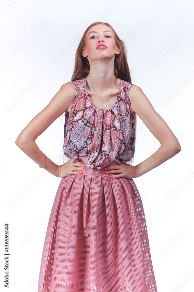 Young Woman In Pink Romantic Dress