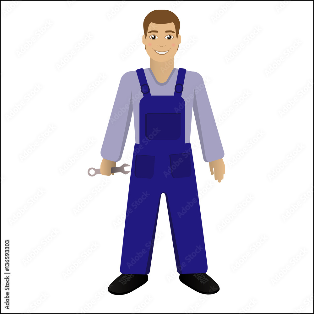 Smiling repair man stending with spanner Smiling repair man stending with spanner