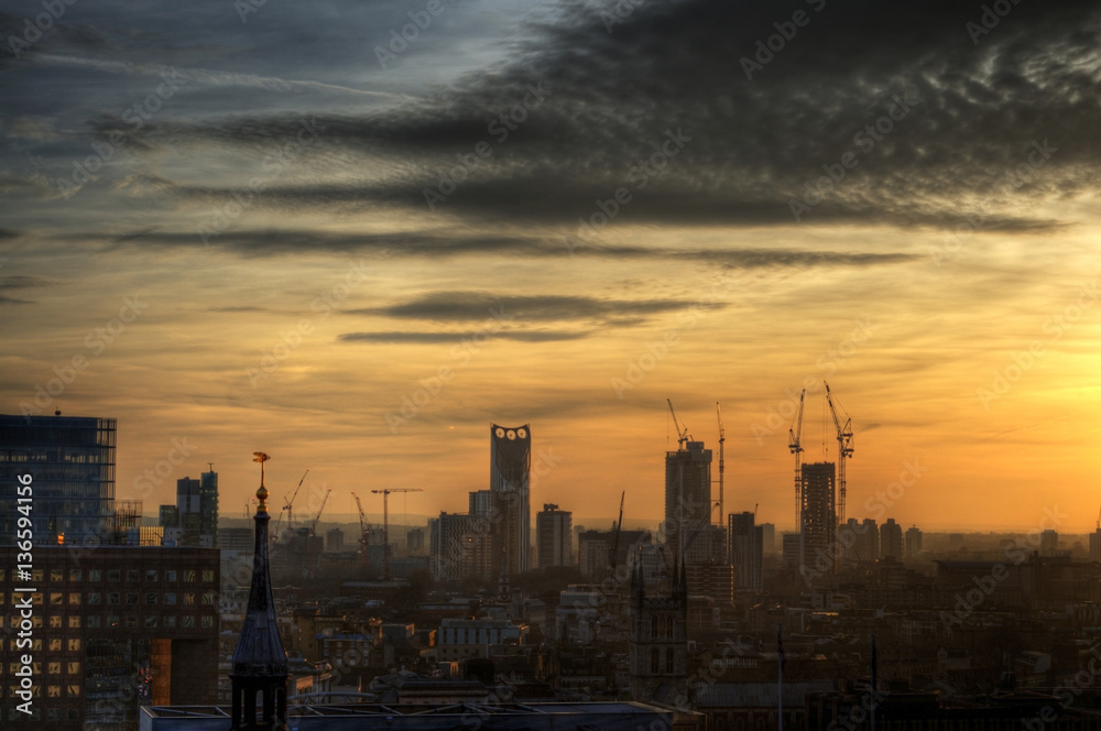 Skyscrapers under construction in one of the areas of London