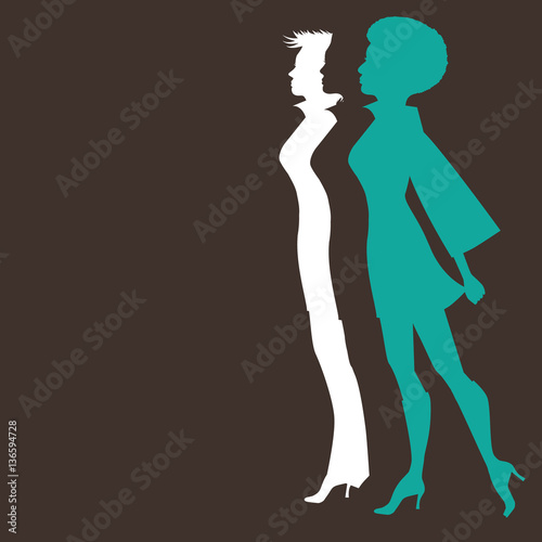 Flat design stylized women marching silhouette with copy space. EPS 10 vector.